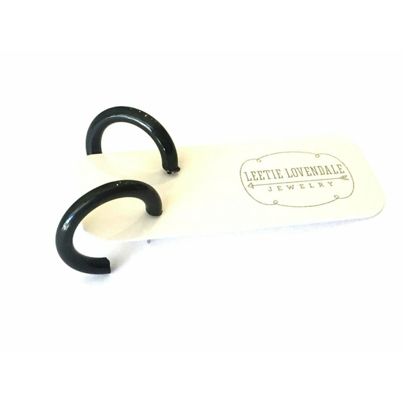 Lucite Minimalist Skinny Tube Hoop Black Earrings - Picture 3 of 5